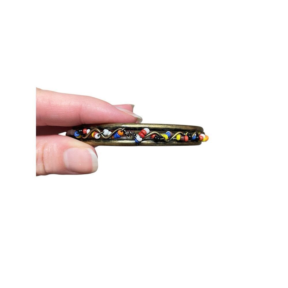 Boho Beaded Bangle Bracelet Multicolor Brass Vintage Style
